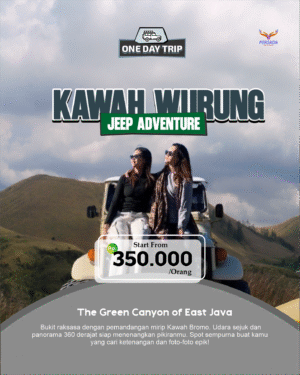 Dua wisatawan berpose di atas Jeep saat Open Trip Kawah Wurung Banyuwangi, harga mulai Rp 350.000 per orang, The Green Canyon of East Java.