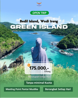 Foto pemandangan pantai Green Island (Pulau Hijau) Banyuwangi, paket Open Trip tanpa minimal kuota, harga Rp 175.000 per orang.